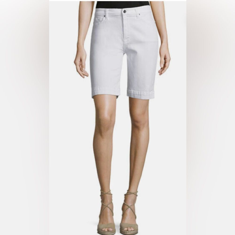 7 For All Mankind Jen7 Denim Bermuda Shorts White Pockets Boho Stretch Sz 4
